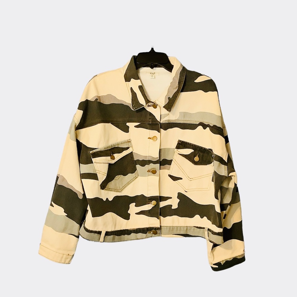 Easel Denim Camo Boxy Jacket Medium Black Gray Beige Cotton